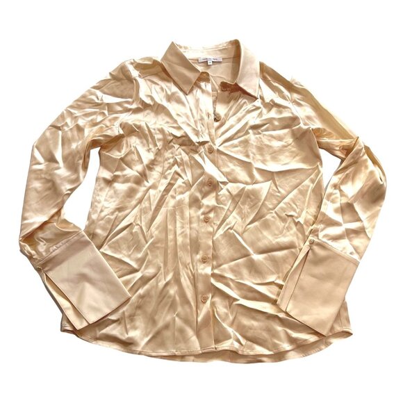 Patrizia Pepe Classic Satin Collared Blouse in Ivory Skin